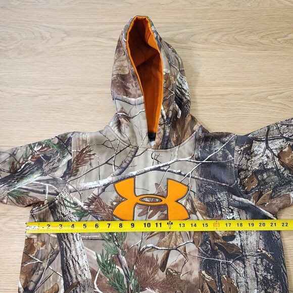 Under Armour Camouflage Hoodie Boys Green Orange Realtree Camo Pullover Sz XL - Picture 4 of 12